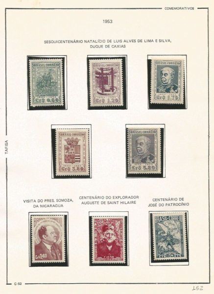 Selos do Brasil - Parte de uma Coleção de Selos do Brasil - 8 Selos Comemorativos - 1953