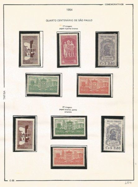 Selos do Brasil - Parte de uma Coleção de Selos do Brasil - 9 Selos Comemorativos - 1954