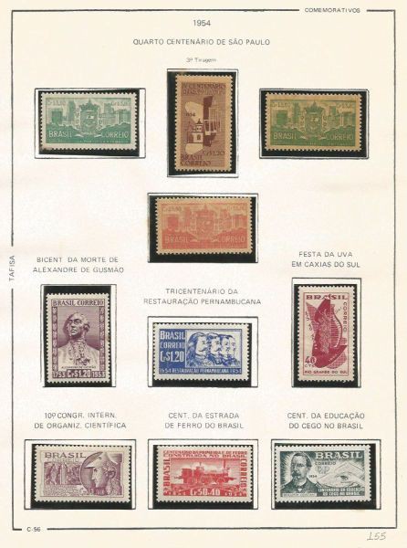 Selos do Brasil - Parte de uma Coleção de Selos do Brasil - 10 Selos Comemorativos - 1954