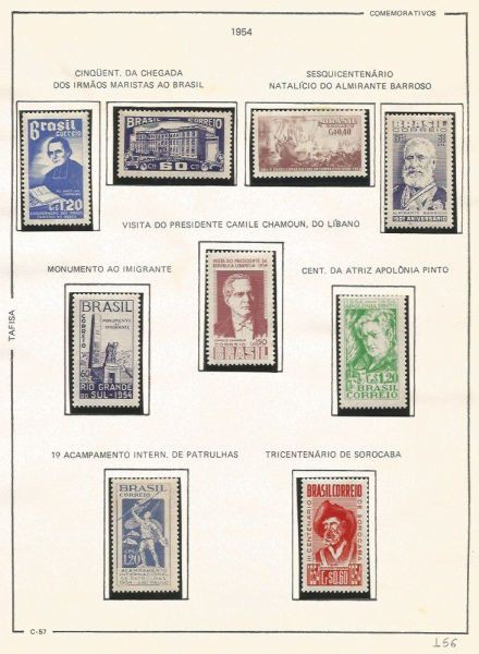 Selos do Brasil - Parte de uma Coleção de Selos do Brasil - 9 Selos Comemorativos - 1954