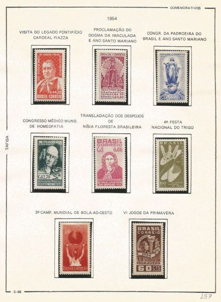 Selos do Brasil - Parte de uma Coleção de Selos do Brasil - 8 Selos Comemorativos - 1954