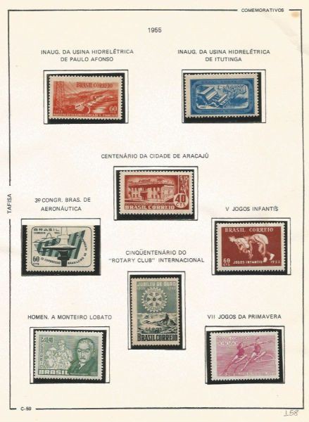 Selos do Brasil - Parte de uma Coleção de Selos do Brasil - 8 Selos Comemorativos - 1955