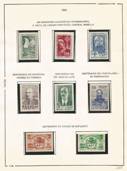 Selos do Brasil - Parte de uma Coleção de Selos do Brasil - 8 Selos Comemorativos - 1955