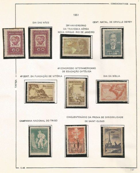 Selos do Brasil - Parte de uma Coleção de Selos do Brasil - 11 Selos Comemorativos - 1951