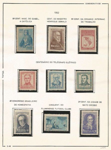 Selos do Brasil - Parte de uma Coleção de Selos do Brasil - 9 Selos Comemorativos - 1952