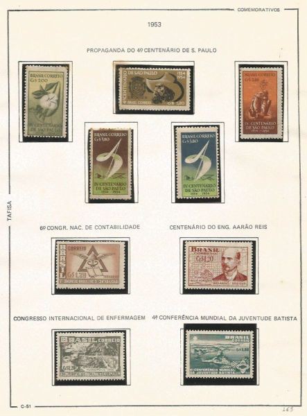 Selos do Brasil - Parte de uma Coleção de Selos do Brasil - 9 Selos Comemorativos - 1953