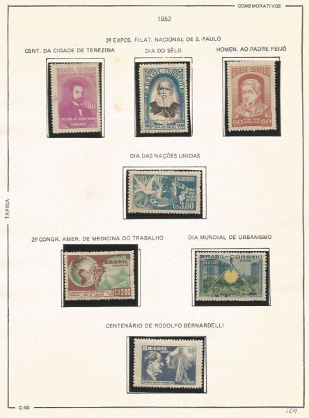 Selos do Brasil - Parte de uma Coleção de Selos do Brasil - 7 Selos Comemorativos - 1952