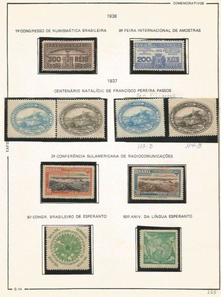 Selos do Brasil - Parte de uma Coleção de Selos do Brasil - 10 Selos Comemorativos - 1936/37