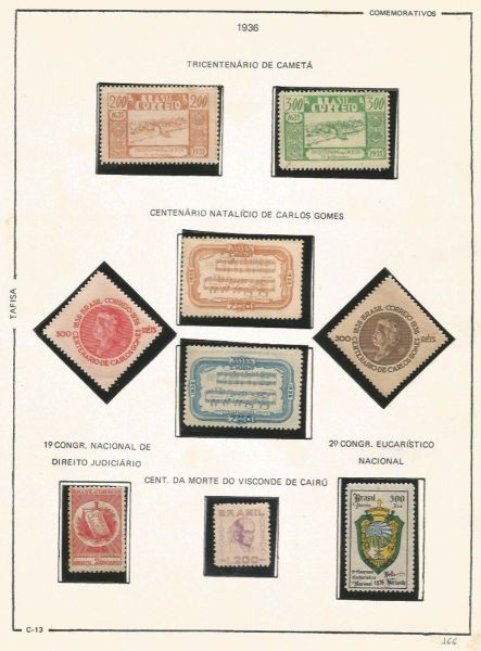 Selos do Brasil - Parte de uma Coleção de Selos do Brasil - 11 Selos Comemorativos - 1936