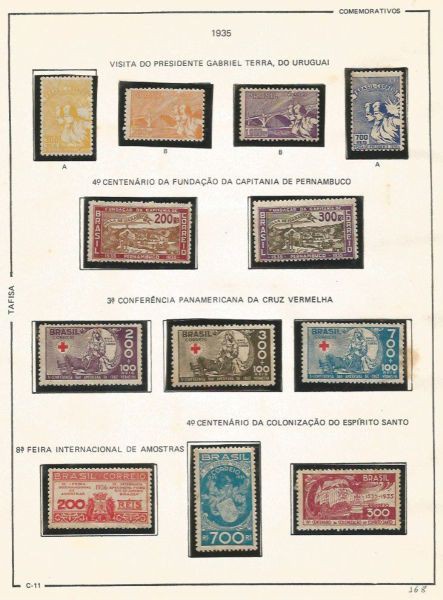 Selos do Brasil - Parte de uma Coleção de Selos do Brasil - 12 Selos Comemorativos - 1935