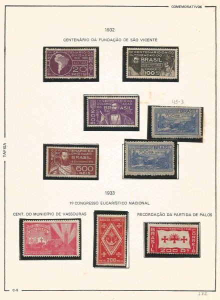 Selos do Brasil - Parte de uma Coleção de Selos do Brasil - 09 Selos Comemorativos - 1932/33