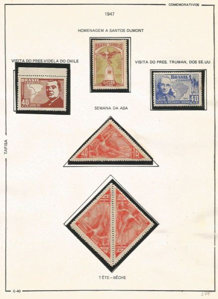 Selos do Brasil - Parte de uma Coleção de Selos do Brasil - 06 Selos Comemorativos - 1947
