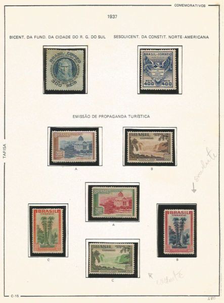 Selos do Brasil - Parte de uma Coleção de Selos do Brasil - 8 Selos Comemorativos - 1937