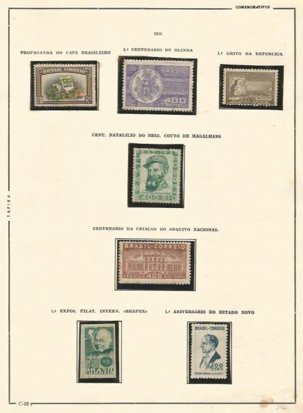 Selos do Brasil - Parte de uma Coleção de Selos do Brasil - 7 Selos Comemorativos - 1938