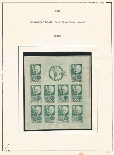 Selos do Brasil - Parte de uma Coleção de Selos do Brasil - 1 Bloco Comemorativo - 1938