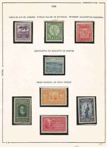 Selos do Brasil - Parte de uma Coleção de Selos do Brasil - 8 Selos Comemorativos - 1939