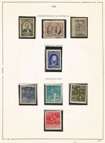 Selos do Brasil - Parte de uma Coleção de Selos do Brasil - 8 Selos Comemorativos - 1939