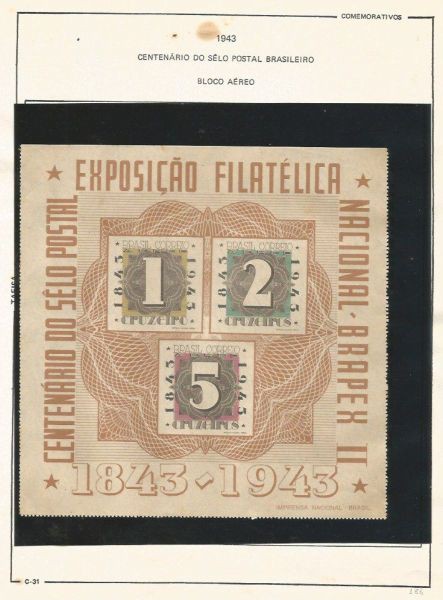 Selos do Brasil - Parte de uma Coleção de Selos do Brasil - 1 Bloco Comemorativo - 1943