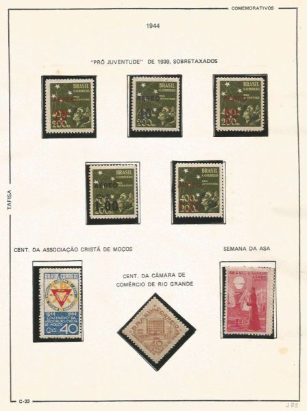 Selos do Brasil - Parte de uma Coleção de Selos do Brasil - 8 Selos Comemorativos - 1944