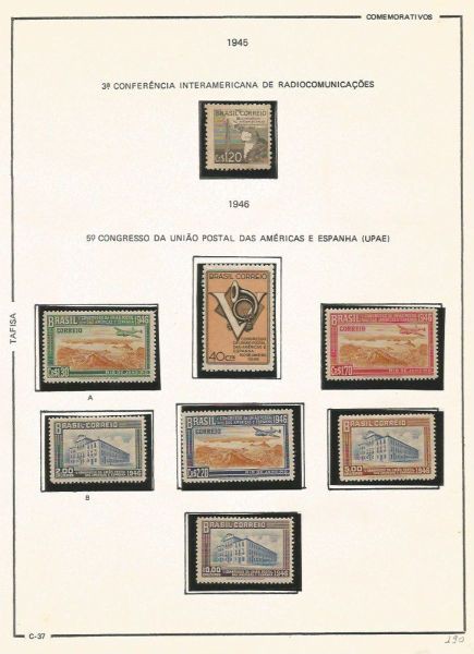 Selos do Brasil - Parte de uma Coleção de Selos do Brasil - 8 Selos Comemorativos - 1946
