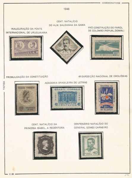 Selos do Brasil - Parte de uma Coleção de Selos do Brasil - 8 Selos Comemorativos - 1946