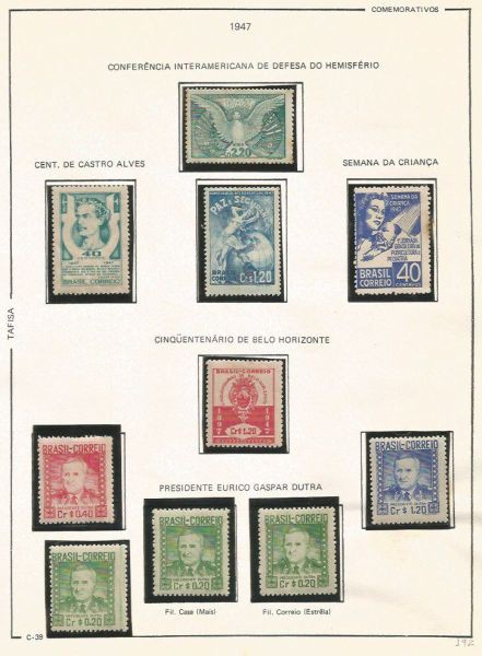 Selos do Brasil - Parte de uma Coleção de Selos do Brasil - 10 Selos Comemorativos - 1947