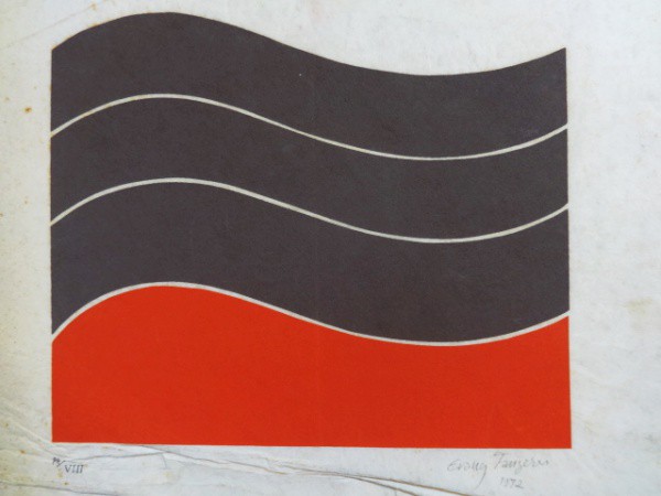 Evany Fanzeres - Gravura em tecido - P.A. (Prova do Artista), datada de 1972. Obra sem moldura: 46 c
