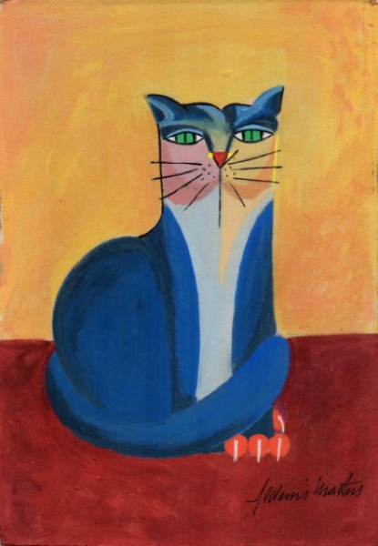 Aldemir Martins - Gato Azul - Guache sobre papel medindo 19x14 - A.C.I.D