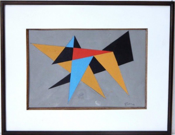 Sansom Flexor - Geométrico - Óleo sobre Cartão medindo 21 x 31,5 - A.C.I.D
