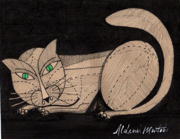 Aldemir Martins - Gato - nanquim e Guache sobre papel medindo 15x20 - A.C.I.D