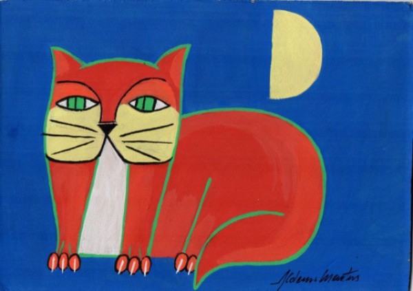 Aldemir Martins - Gato Vermelho - Guache sobre papel medindo 15x20 - A.C.I.D