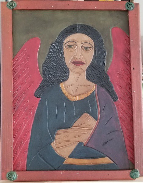 PONZZIO GIANETTI (1983) Título: Anjo Técnica: óleo e entalhe sobre eucatex Medidas: 51 x 38 cm Assin
