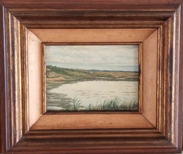CARLOS MARTINS (1924 - 1999) Título: Açude Técnica: óleo sobre eucatex Medidas: 16 x 22 cm Assinatur