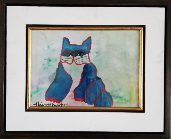 ALDEMIR MARTINS (1922 - 2006) Título: "Gato azul" Técnica: acrílico sobre papel Medidas: 30