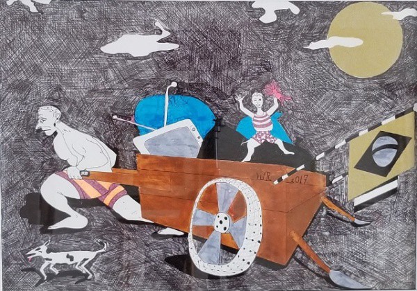 IUR SERAVAT FULAM (1959) Título: "Série carroças" Técnica: técnica mista Medidas: 29 x 41 cm