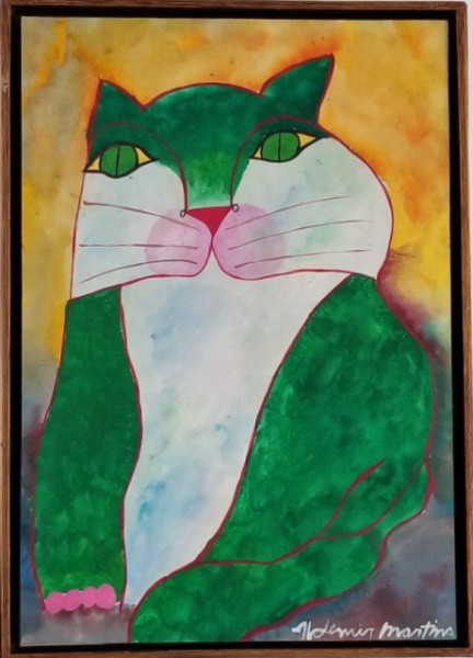 ALDEMIR MARTINS (1922 - 2006) Título: "Gato verde" Técnica: acrílico sobre papel Medidas: 42
