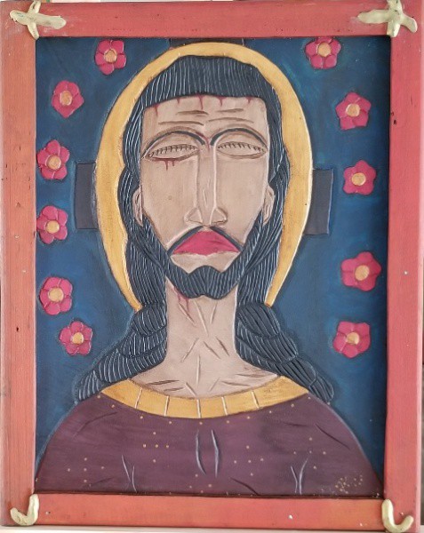 PONZZIO GIANETTI (1983) Título: Cristo Técnica: óleo e entalhe sobre eucatex Medidas: 43 x 33 cm Ass