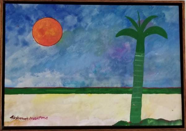 ALDEMIR MARTINS (1922 - 2006) Título: "Marinha com coqueiro" Técnica: acrílico sobre papel M
