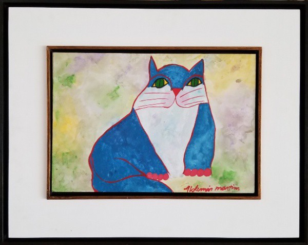 ALDEMIR MARTINS (1922 - 2006) Título: "Gato azul" Técnica: acrílico sobre papel Medidas: 29