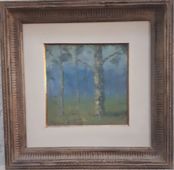 Manoel Santiago, Paisagem, óleo sobre placa,  19 X 17 cm, assinado no canto inferior direito e no ve