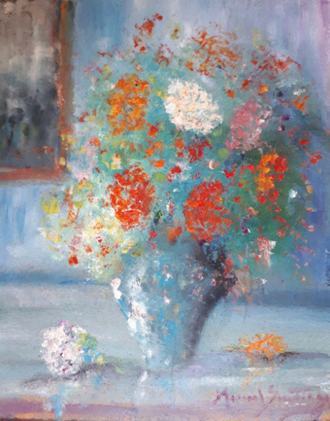 Manoel Santiago, vaso de flor, óleo sobre placa, 35 X 29 cm, assinado no  canto inferior direito e n