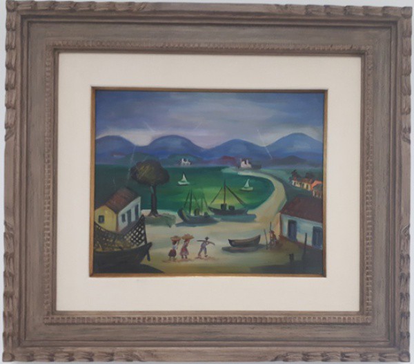 Di Cavalcanti, marinha, óleo sobre tela, 40 X 50 cm, assinado e datado no canto inferior direito, Ob