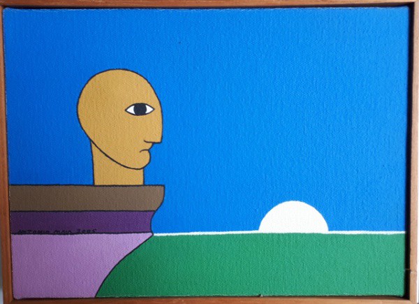 Antonio Maia, figura, acrílica sobre tela, 18 X 25 cm, assinado no canto inferior esquerdo e no vers