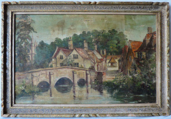 Weingartner- Raro quadro "Ponte sobre o Rio" do pintor Pedro Weingartner, com medidas de 78c