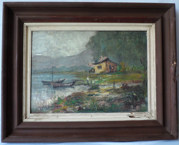 Manuel Santiago - Quadro  "Marina" Ost, colado em eucatex. Medidas de 63cm x 79cm. Ass. no c
