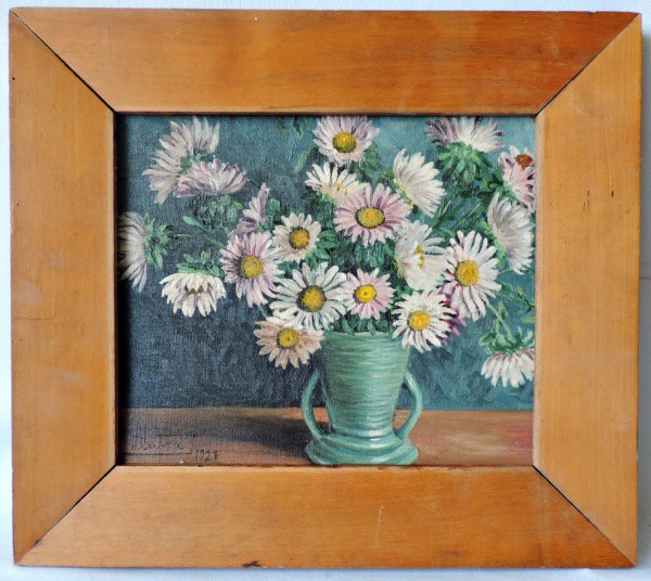 Joaquim Dutra - Quadro "Vaso de Flores"Ass/ cie datado de 1927. Ost colado em eucatex. Medid