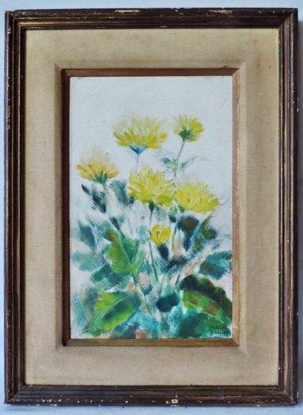 Mario Zanine - Quadro "Flores", Ost colado em Eucatex, Ass. no Cid e medidas de 57cm x 42cm.