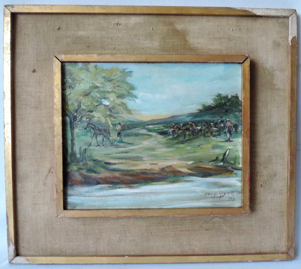Edgar. Meyer - Quadro Act colado em Eucatex. de 1937,  Medidas de 46cm x 40cm.
