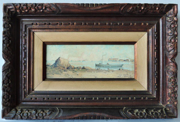 José Malhôa - Belo e raro quadro "Marinha" de coleção particular, do pintor Português José V