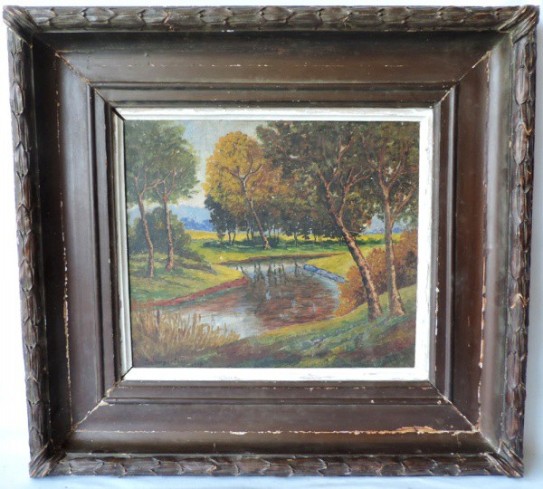 Weingartner- Quadro "Riacho e Flkoresta" do pintor Pedro Weingartner, com medidas de 70cm x